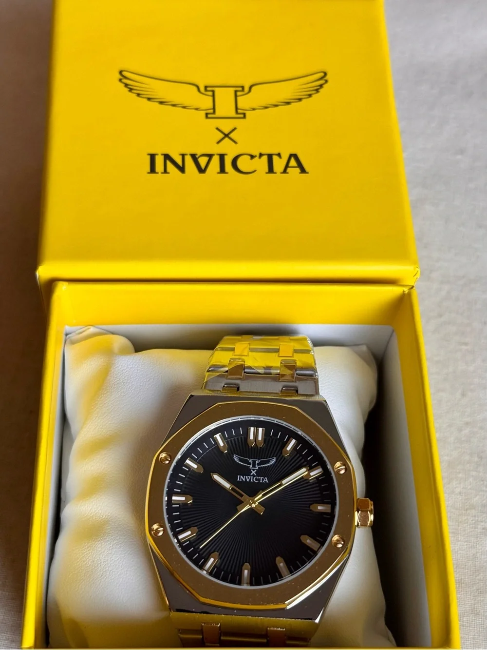 Invicta Black Dial Gold & Silver-tone 42mm Quartz Watch 69964 NWT